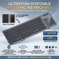 Clavier sans fil pliable ultra fin avec pavé tactile, clavier Bluetooth rechargeable pliable pour tablette et ordinateur portable
