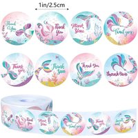 500Pcs Thank You Stickers Roll - Colorful Mermaid Tail Coral Pattern Decal Labels for Baby Shower, Under The Sea Party Supplies