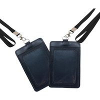 2 Vertical packaging PU Leather ID card holder,With a lanyard and 2 A card slot,Transparent window name badge holder,Suitable fo