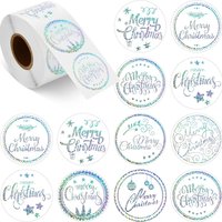 500pcs 1inch Merry Christmas Stickers Labels Envelope Seal Sticker Xmas Decor Supplies with Snowflake Elements for Envelope Bag