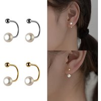 Stainless Steel Screw Bead Pearl Small Hoop Earrings Huggie Hoops Arc Earring for Women Girls Jewelry