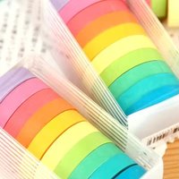 10 Roll Candy Color Tape Set Solid Color Cute And Easy To Tear Paper Rainbow Tape DIY Decoration Decorate Notebook Cover