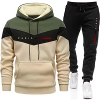 Paris Fashion Men's Hoodies Set Daily Casual Sports Hooded Sweatshirt and Jogger Pants Male Urban Trend Warm Pullover Tracksuit