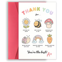 Teacher Thank You Card with Cute Puns & Illustrations "Bee-Lieving in Me" Kawaii Floral Bee Rainbow Greeting Card