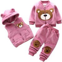 Ensemble de vêtements pour bébés garçons, 3 pièces, polaire épaisse, ours de dessin animé, veste, gilet, pantalon, costume de Sport en coton pour filles, tenues chaudes, automne et hiver