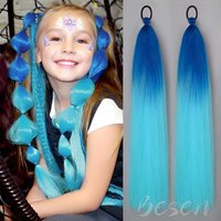 Synthetic 2PCS 26Inch Straight Long Ponytail Colorful DIY Braided Ponytail With Rubber Band Hair Extensions for Children Women