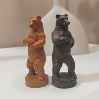 1Pcs 3.8 Inch Hand-Carved Bear Statue Wooden Ornament, Animal Theme, Suitable for Halloween Decorations, Office Decoration, Holiday Decorations, Creative Desktop Statues, Party Decorations, Men's