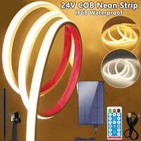 24V COB Solar Neon Light Strips, IP68 Waterproof Flexible Solar LED Strip Warm White 1-5m for Outdoor Garden Yard Decoration