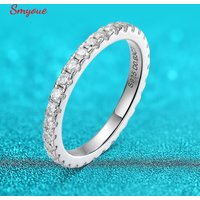 Smyoue 2mm Certified Moissanite Ring for Women Full Diamond Enternity Band S925 Sterling Silver Plated White Gold Jewelry