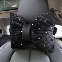 1PC Bling Diamond Bowknot Car Neck Pillow Rhinestone Auto Headrest Seat Support Waist Pillows Crystal Car Interior Accessories