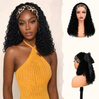 20in Black Kinky Curly Synthetic Headband Wig Glueless Wig With Leopard Headband For African Women