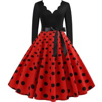 Plus Size Women Dress Vintage Long Sleeve Polka Dot Spring Autumn New Year Party Dresses 3XL Vestidos