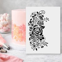 Rose Bush Cake Stencil Template Food Grade PET, Reusable Baking Decor Mold for Fondant Sugarcraft & DIY Painting