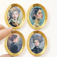 Dollhouse Miniature Vintage Palace Wall Art: 1/12 Scale Mini Realistic Lady Portrait Wall Decoration Model for (Random 1 set)