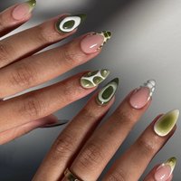 24pcs Simple Almond Press on Nails Art Spicy Girl Design French Short False Nail Sets Wearable Green Fake Nails Tips Finished