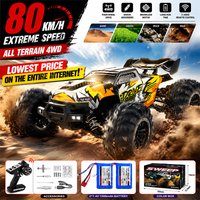 Lowest Price 4WD RC Monster Truck 80KM/H Fast Drift Remote Control Car with LED Lights, Kids Play Toy, with WLtoys Brand