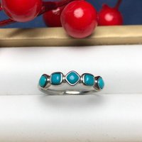Retro Turquoise Series Ring 925 Silver Inlaid Blue-green rings for women Single Row Exquisite Simplicity High-end Jewelry