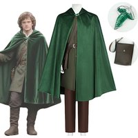 Bilbo Baggins Medieval Renaissance Cloak Hobbit Cosplay Costume The Lord Frodo Hooded Green Cape Men Halloween Carnival Suit