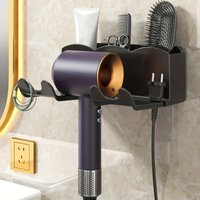 Hair Dryer Holder Storage Rack Non Punching Bathroom Wall Mounted Bracket Hair Dryer Stand Placement Hanging Rack Comb Box