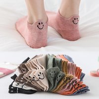 10 Pairs Kawaii Short Socks For Women Spring Summer Lovely Heel Embroidered Smiling Face Female Cotton Personality Ankle Socks