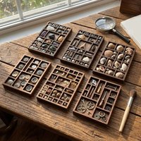 Wooden Mini Jewelry Holder Miniature Crystal Multi Compartments Miniature Trinket Shelf Ore Specimen Storage