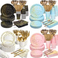 Pink Blue Black White Gold Birthday Party Supplies Birthday Party Decoration Napkin Plate Cup Tablecloth for Birthday Wedding