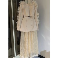 Customized High Quality Jersey Pleat Flower Button A-line O-Neck Midi Dresses Bespoke Occasion Evening Chinese Style