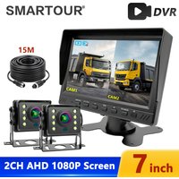 7 Inch AHD 1080P 2CH Split Screen DVR Monitor with Night Vision Backup Camera, IP67 Reverse Camera Kit for Truck RV Trailer Bus