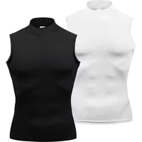 Training Exercise Sleeveless T-shirts Men Fitness Running Vests Turtleneck Elastic Quick Dry Compression Shirt Gym Tank Tops