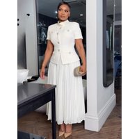 Elegant 2 Piece Sets Women Outfits Summer Clothing Women 2026 Short Sleeve Top Pleated Skirt Suits OL Style Commuting Dress Sets