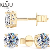 IOGOU 14k Gold Earrings Real 6mm Moissanite Diamond Stud Earrings for Men Women 10K Yellow Gold Screw Back Earrings Fine Jewelry