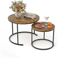 Nesting Coffee Table Set of 2, Small Round Coffee Table, Nesting Tables for Living Room, Adjustable Rubber Feet Mat & Waterproof Tabletop, for Tearoom Deck Office