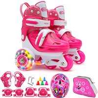Flash Skating Shoes Kids Beginner Roller Skating Shoes Set Children Skates with Kneepad Elbow Pads Helmet Barrier Backpack Rolle