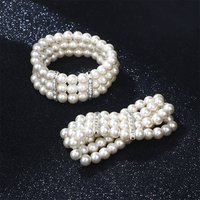 1pc 3 Rows Pearl Rhinestone Bracelet Elasticity Bracelet Simulated Pearl Multilayer Beaded Bangles Women Jewelry Gift