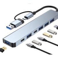 7-Port USB Hub Splitter 1USB3.0+4USB2.0+2USB-C 2.0 with 5W Power Supply High Speed Multiport Expander for Laptop Desktop PC Comp