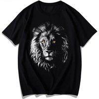 AliExpress New Funny Dark Lion Head Shadow Print Short Sleeve T-Shirts Premium Cotton Casual Plus Size Tops for Men and Women