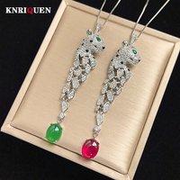 New Vintage 8*10mm Ruby Emerald Leopard Pendant Necklace for Women Gemstone Lab Diamond Cocktail Party Fine Jewelry Female Gift