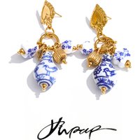 Yhpup Stainless Steel Ceramic Flower Heart Drop Earrings 2026 France Summer Handmade Charms Waterproof Vintage Jewelry Recommend