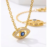 Luxury Gold Plated Zircon Evil Blue Eye Pendant Necklace for Women Exquisite Turkish Lucky Clavicle Chain Necklace Jewelry Gift