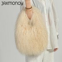 Jaxmonoy Women's Real Fur Bag Natural Mongolian Fur Clutch Ladies Fashion Sheep Fur Handbag Casual Fluffy Shoulder Bags 2025 New