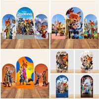 Judy and Nick Backdrops Arch Cover Zootopia Theme Elastic Fabric,Kids Birthday Party Wall Background Decor Photo Shooting Props