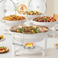 White Chafing Dishes for Buffet with Glass Lid (5QT, 1-2-4Pack), Stackable, Lid Holder for Party, Wedding