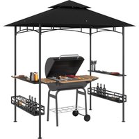 qw8' x 5' Grill Gazebo Canopy, Double Tiered Outdoor BBQ Gazebo Shelter with 2 Side Shelves, Storage Baskets, Hook for Gardene