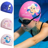 Teenagers Silicone Swimming Cap Explosions Mermaid Cartoon Printing Waterproof Swimming Cap Elastic And Comfortable For Children