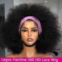 400 Density Lagos Hairline Glueless Preplucked 13x4 HD Lace Front Curly Wig Afro Kinky Curly Human Hair For Women 16-36 Inch wig