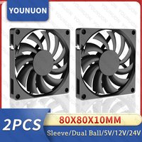 2PCS YOUNUON 80MM 5V USB 80x80x10mm 8cm 5V 12V 24V 8010 2PIN 3PIN Brushless DC Cooling Cooler PC CPU Computer Case Fan Cooler