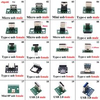 1pcs Micro Mini USB Type C USB 2.0 3.0 Male Female PCB Connector 90 Degree Data Charging Cable Jack Test Board with Pin Header