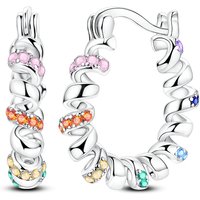 925 Sterling Silver Earrings Women Sparkling Colorful Spiral Hoop Earring For Anniversary Wedding Jewelry Gifts