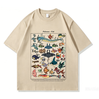 New Pokemon Fish Guide clothing, Japanese-style retro cotton loose summer short-sleeved T-shirt for Adults & Kids