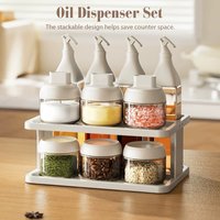 11 PCS Clear Glass Kitchen Oil Dispensers Airtight Cooking Oil Dispener Double-Layer Condiment Spice Jars for Salt Sugar Pepper
